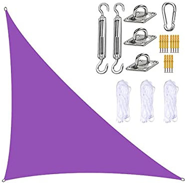 Outdoor Garden Right Angle Triangle Sun Shade Sail Waterproof 98% UV Block Large Canopy Awning for Deck Patio Backyard Purple 3x4x5m Includes Fixing Kit
