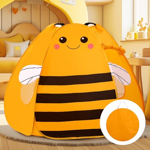 DragonNook Kids Bed Tent Twin Beds -Cartoons Wonder Play Tents Boys Girls Ventilated Indoor Children Promotes Independent Play, Stimulates Imagination Set-Up Playhouse (Bee)