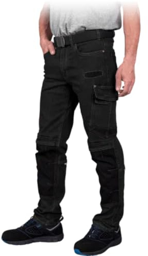 Generico Jeans da Lavoro Uomo Multitasche Stretch con Rinforzi Ginocchia – Pantaloni Resistenti REIS J303T – PW Store – Denim Comodo e Robusto (IT, Numero, 50, Regular, Regular, Nero)