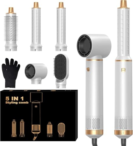 OKWRAP Haarstyler Hair Styler Set Hairstyler 5 in 1, Multistyler Haare mit FöhnRundbürste Warmluftbürste Automatischer Lockenstab Haarglätter Für Glätten, Trocknen, Volumen, Locken | Multistyler Haare mit FöhnRundbürste Warmluftbürste Automatischer Lockenstab Haarglätter Für Glätten Trocknen Volumen Locken