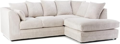 Darnall 4 Seater Sofa Right Hand Facing Jumbo Cord Corner Sofa with Modern Scatter Back - Cream