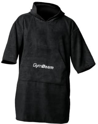 GymBeam Surf Poncho - Handtuch Poncho mit Kapuze für Herren und Damen, bequemer Frottee Changing Robe für Fitnessstudio, Schwimmen, Sauna, Leichtes und schnelltrocknendes Mikrofaser Material, Schwarz
