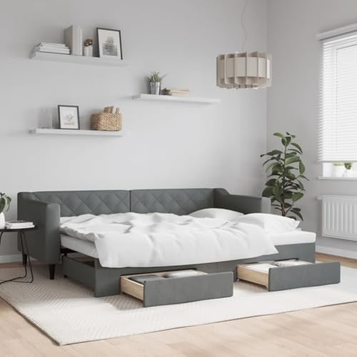 Amorsee Tagesbett Ausziehbar mit Schubladen Schlafsofa mit Schlaffunktion Ausziehbett 80 x 200 cm Einzelbett Gästebett für Schlafzimmer Wohnzimmer Dunkelgrau