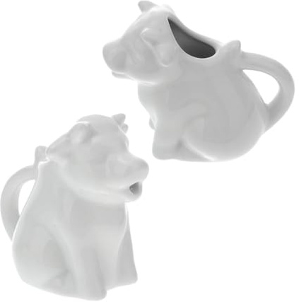 DOITOOL 2 Pièces Pichet Céramique Animalier avec Poignée Crémier et Pot à Sauce pour Lait Café Jus Design Vache Blanc Décoratif et Polyvalent pour Cuisine et Restauration