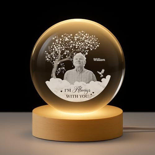 Personal Chic Personalised Memorial Crystal Ball Lamp with Photo - I'm Always With You - personalised memorial gifts, crystal ball light, personalised snow globe photo (Model #1)