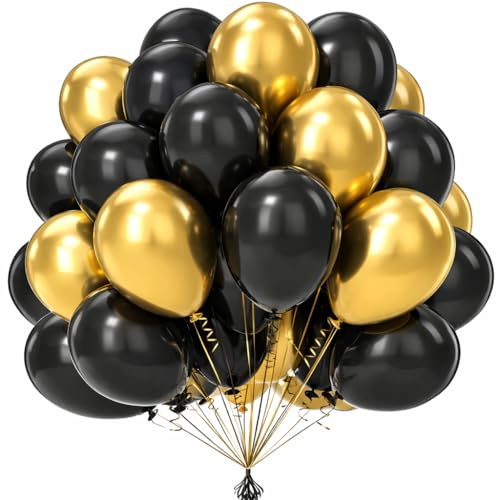 Black and Gold Balloons 30 Pack 10 Inch Metallic Latex Party Decorations Perfect for Birthday Graduation New Year Wedding Anniversary