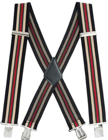 SSDH Bretelle da Uomo Pantaloni con 4 Extra Forte Clip,Elastici Registrabili Bretelle Donna Larghe 50mm di Forma a X,Bretelle Pantaloni per Camicie Abiti Feste Affari (Strisce colorate)