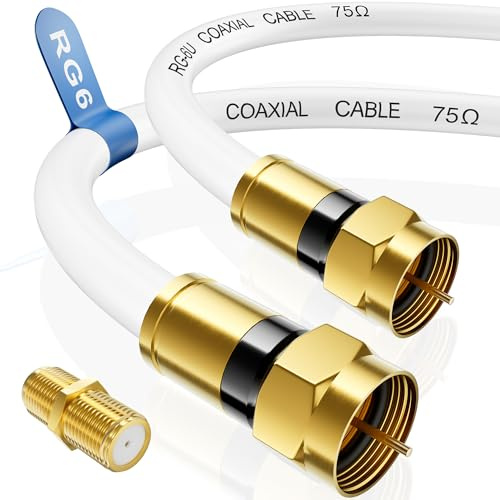 Sat Kabel 1m 2m 3m 5m 10m 15m 20m 30m, RG6 Koaxialkabel, HDTV Antennenkabel | Hochgeschwindigkeit Internet Satellitenkabel mit Vergoldeten F-Stecker für DVB-S2,Modem Enthält Verbinder- 10m, Weiß