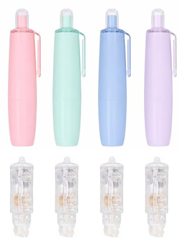 Kemay 4PCS Retractable Correction Tape Pen, 4 Color White Out Tape School | 4 Extra Refills, smooth tape feed, instant clean correction, pocket clip, easy grip, pastel student & office stationery