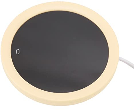 BAFOVY USB-kaffemuggvärmare, ABS Elektrisk Kaffekoppsvärmare med Gravitationsbrytare och Digital Display, 131F Mugg Värmeplatta 10W för Kontorsbord Hemmabruk (Gul)
