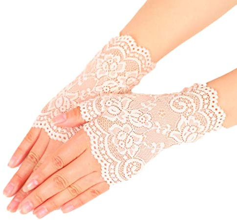 Nanxson Femme Gants en Dentelle Sans Doigts Fleurs de Mariée ST0084 (Abricot-84)