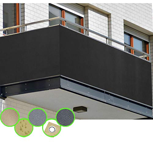 freigarten.de Balkon Sichtschutz PB2 PES blickdichte Balkonumspannung 90x500 cm - Anthrazit - mit Ösen und Kordel - in div. Größen & Farben (90x500 cm (H x B), Anthrazit)