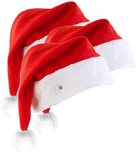 infactory 3er-Set LED-Nikolausmütze mit leuchtendem Bommel, weiß blinkend