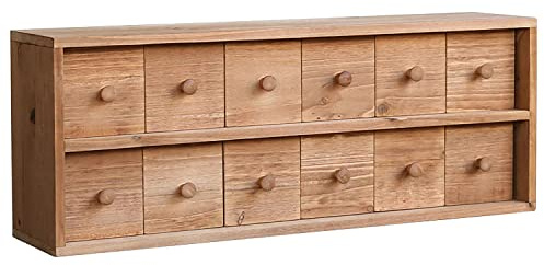 Vintage Desktop Storage Chest with 12 Drawers - Desktop Chest Drawer for Storage and Organization - Solid Wood Medicine Cabinet for Tabletop - Unfinished Wood Rustic Card Catalog Drawers with Handles