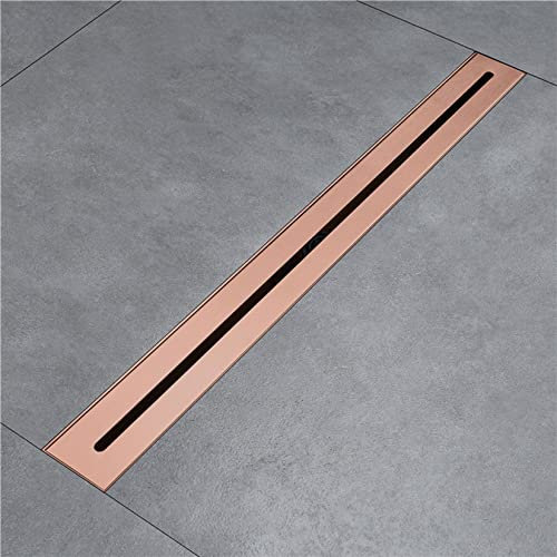 FCS Bathroom Schmal Duschrinne Edelstahl Ablaufrinne, Bodenablauf Dusche Duschablauf Sehr Flach Duschabfluss Duschablaufrinne Duschrinne für Küche, Bad, Dusche, Garage un(Color:gebürstetes Roségold)