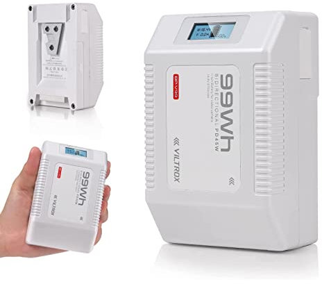 VILTROX V Mount Akku Battery V Lock 6700mAh mit LCD-Anzeige,Dual D-Tap&USB Output 99Wh/14.8V,Weiß Mini V Lock Akku in Camcordern（BP-V99）