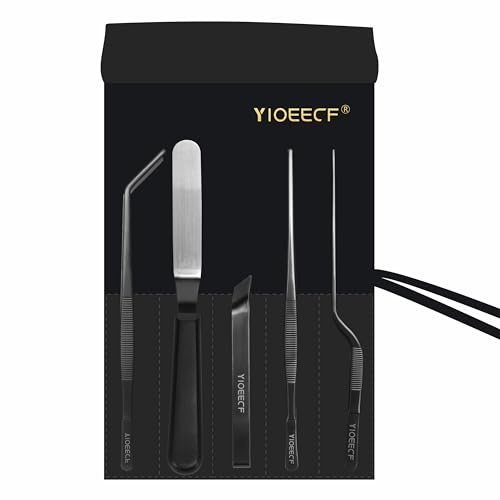 Yioeecf kockplätering pincett tång set, plätering mat pincett set, professionell kock rostfritt stål pläteringsset, 6 delar svart, läderväska