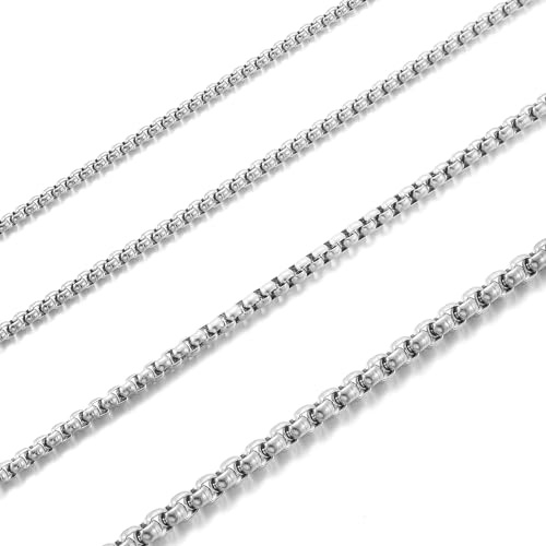 RWQIAN Herren Damen Edelstahl Kette Silber/Gold/Schwarz Venezianierkette Männer Briolette Kette Box Halskette Breite 2/2.5/3/4MM Länge 45-70CM