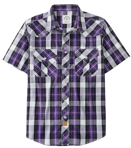 Dubinik® Chemise Homme Manches Courtes Chemise Carreaux Homme Western Cowboy Vintage Bouton Pression Casual Chemise Homme