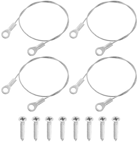 QUARKZMAN 4 Piezas de Cable de Cordón con Ojales 15cmx1.5mm de | Cable de Acero Inoxidable 304 con Tornillos Autorroscantes para Conectar Muebles, Colgar Lámparas