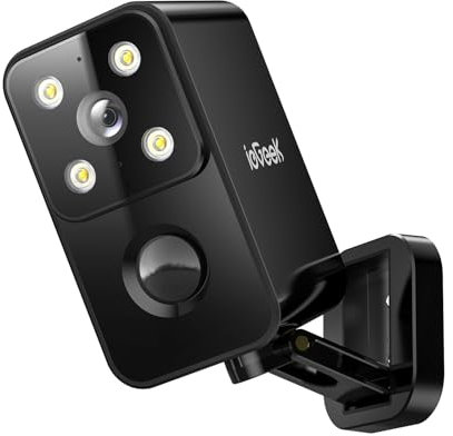 ieGeek 2K Rotation à 180° Camera Surveillance WiFi Exterieure sans Fil, 2.4GHz Caméra Batterie, Vision Nocturne Couleur, Audio Bidirectionnel, Détection de Mouvement PIR, Sirène, Local/Cloud, Noir, S3