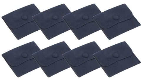 PATIKIL 10 x 8 cm smyckepåse, 8 st mjuka sammetspåsar med tryckknapp bärbar förvaring för ringar halsband armband örhängesklocka, mörkblå