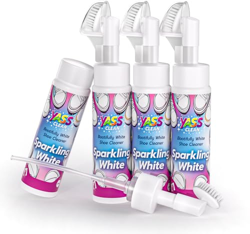 Yass Clean Shoe Cleaner, Waterless Trainer Cleaner Foam with Built-In Brush, Sneaker Cleaner & Shoe Cleaning Kit for Suede, Leather, Canvas, Knit, Boots, PU, 4 Pack 200ml