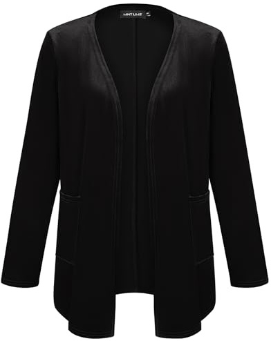 Kyzoeyou Cardigan da donna con tasca, a maniche lunghe, aperto sul davanti, in velluto, stile casual, lavoro, ufficio, orlo irregolare, giacca blazer, B-nero, XXL