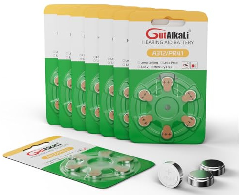 GutAlkaLi Hörgerätebatterien Typ 312 braun P312 ZL3 PR41, 48 Stück, Zink-Luft 1,4V, Vorratspack,Batterien für Hörgeräte Hörhilfen,leicht greifbar
