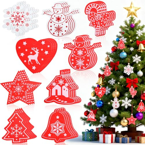 Ruryxel 36 stycken juldekoration i trä, julgransprydnad, julhängen trä, julgransdekoration, trähänge jul, julgran hänge, juldekorationer