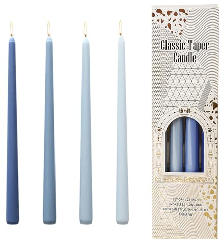 4 Pack Taper Candles, Ombre Blue Candles Long Burning, Smokeless Unscented Pillar Candles, Long Lasting Dinner Candles, Clean Material, Fits Most Candle Holders for Restaurant Home Christmas