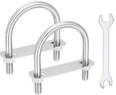 QUARKZMAN 2 st. U-bultar M10 inre bredd 2,48 tum (63 mm) längd 3,7 tum (94 mm) 304 rostfritt stål runda böjda U-bultar med muttrar plattbrickor och skiftnyckel segel