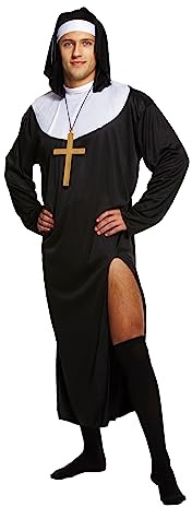HENBRANDT Adult Men’s Nun Fancy Dress Costume Male Nuns Religious Habit with Black Nun Headpieace Novelty Cosplay Dress Up Outfit Mens Fancy Dress Costume