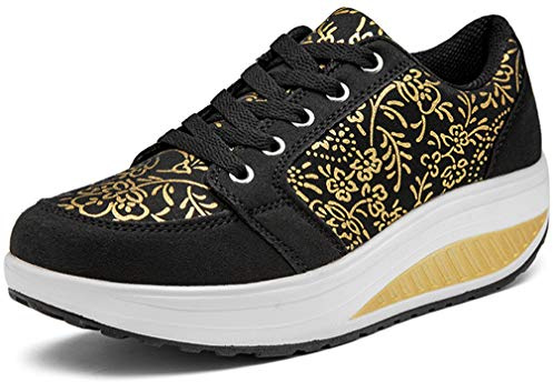 Solshine Chaussures de Fitness à Lacets pour Femme Fashion Plateforme 016, Noir 3, 38 EU