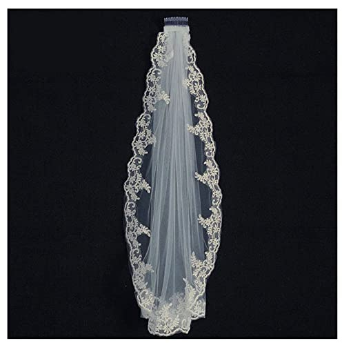 GIVBRO Brautschleier Lange Spitze Bestickt Hochzeit Schleier Tüll mit Kamm Zubehör für Junggesellinnenabschied Halloween Party Dress Up Beige