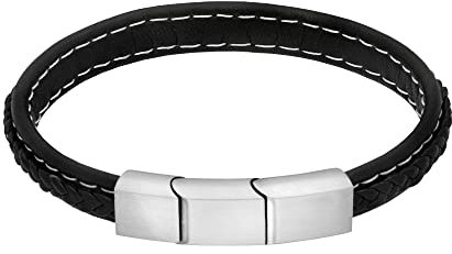 Treuheld® Geflochtenes Leder-Armband mit 2-Glieder Magnetverschluss | schwarz