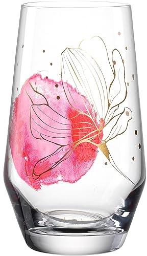 LEONARDO Presente Longdrinkglas - Großer Becher aus hochwertigem Glas - Mit Blumendruck - Inhalt 365 ml - Spülmaschinengeeignet - 1 Cocktailglas