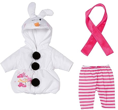 Dolly Moda, Puppenkleidung, Puppenkostüm, Kostüme Schneemann 43cm, Kostüm für Puppen bestehend aus Overall, Leggings, Schal und Kleiderbügel, 871591, Zapf Creation