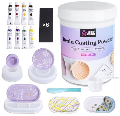 LET'S RESIN Resin Casting Powders Starter Kit, 1000g Fast Cured Odorless Casting Powder, 20~30 Minutes De-Mold, Water Activated Plaster Powder Casting Kit for DIY, Easy Mixing & Self Leveling