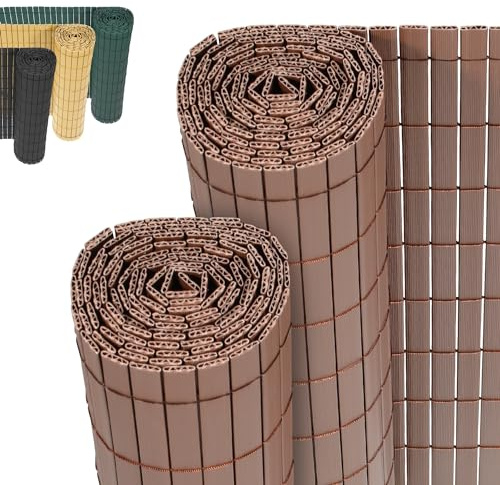 Jopassy PVC Sichtschutzmatte,Braun W-Rippenverstärkungen Sichtschutzzaun,UV-beständig, schimmelfrei und pflegeleicht,Verstärkt Starke Privatsphäre für Garten Balkon Terrasse(1.6 * 3M)