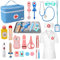 Teneytoyz Arztkoffer Kinder Holz, Doktorkoffer Kinder mit Echtem Stethoskop, Thermometer, Spritze, Arzttasche und Arztkittel, Geschenk für Kinder Rollenspiele Spielzeug ab 2 3 4 5 Jahren