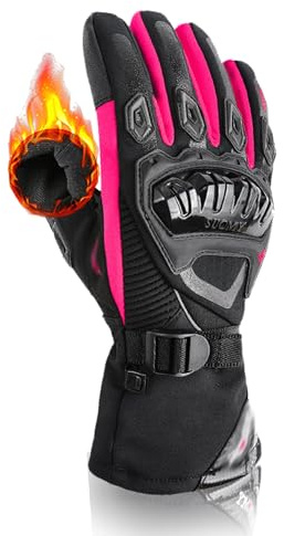 Wryhaul Winter-Motorradhandschuhe, Thermogrips - Die isolierten wetterfesten Motorradhandschuhe, Motorradfahren Kohlefaser-Handschuhe Touchscreen für Männer Frauen Wasserdichte Handschuhe (Rosa,XS)
