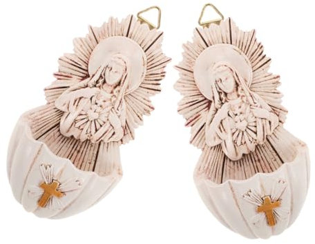 Warmhm Catholic Holy Water Font Resin Wall Hanging Holy Water Flask Decor Home Entrance Decor