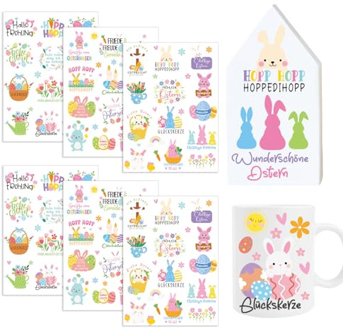 Yomover Rub on Sticker Ostern – 6 unidades Conejos de Pascua Rub On Folie, Huevos de Pascua Rub on Sticker, Pegatinas de transferencia para Keraflott Muebles Vidrio Madera Velas Cerámica DIY DIY