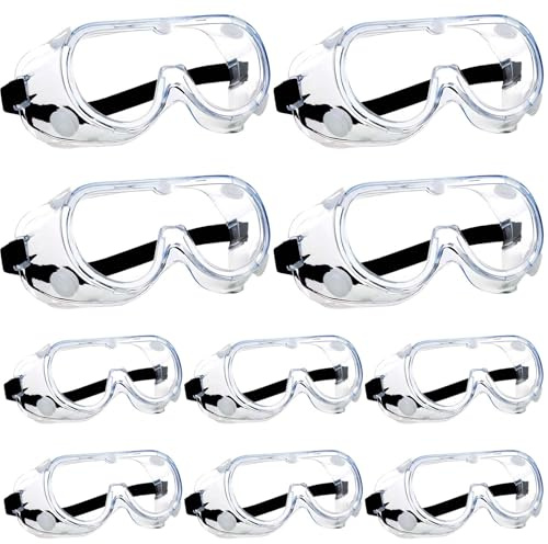 Vaileal 10 Pack Safety Goggles, Anti Fog Protective Glasses for Adults with Clear Lenses - Chemical Splash Resistant Eye Protection for Home, Lab, Workplace & Industrial Use