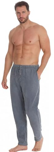 INSIGNIA Mens Fleece Check Pyjamas Lounge Pants Bottoms (Grey Minky Fleece, XL)