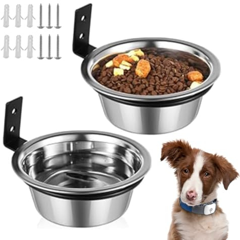 Hundskål i rostfritt stål med hopfällbart stativ, väggmonterade upphöjda skålar för mat och vatten, kattmatare, hundar och marsvin hemma, 17,5 cm [set med 2]