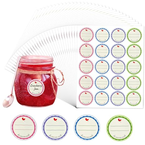 Soodyoow 640 Stück Etiketten Selbstklebend,38mm Rund Klebeetiketten,4 Farbe Dekorative Sticker,Etiketten Marmeladengläser, Beschriftungsetiketten - für Gläser,Marmelade,Flaschen,Tüten Aufklebe