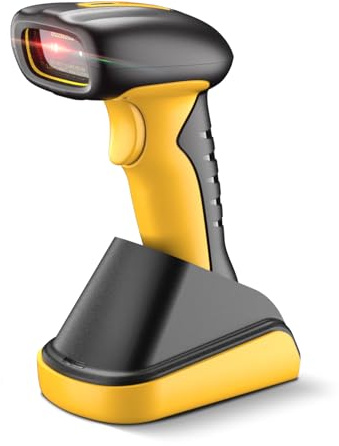 NetumScan Drahtloser Bluetooth 1D/2D Neue Basis Barcode-Scanner in Industriequalität, 2600 mAh Akku mit Ladestation, kompatibel mit POS, PC, iPhone, Android für Einzelhandel (Yellow)