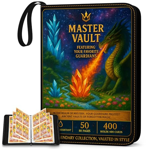 Trading Card Binder 4 Pocket Sleeves for Trading Card Storage - Water Resistant 4 Pocket Binder TCG Collector Album - 400 Capacity TCG Storage Folder for Enthusiasts